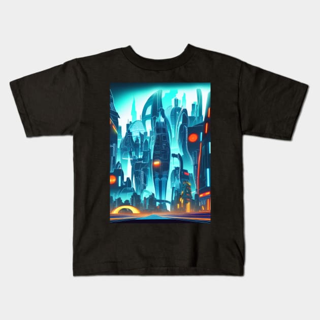 Cool Japanese Neon Future City Kids T-Shirt by star trek fanart and more